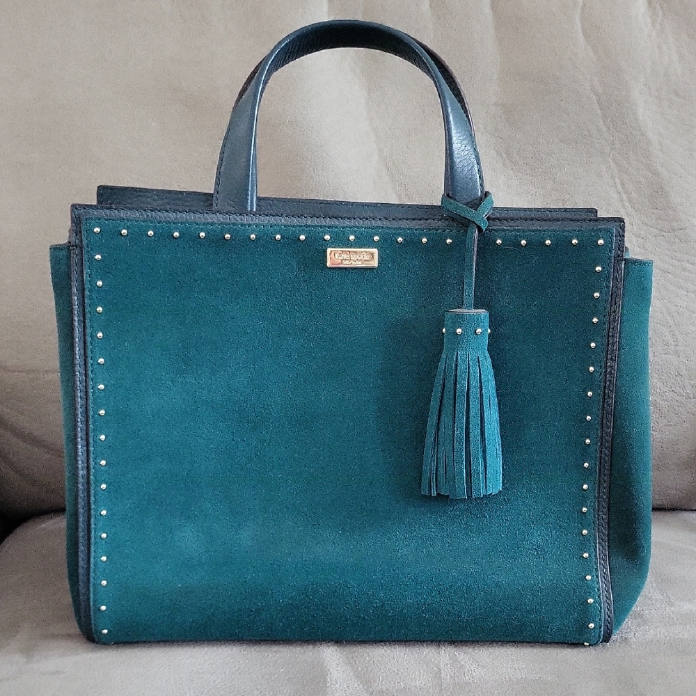 Kate Spade Teal Tote with Tassel and Studs